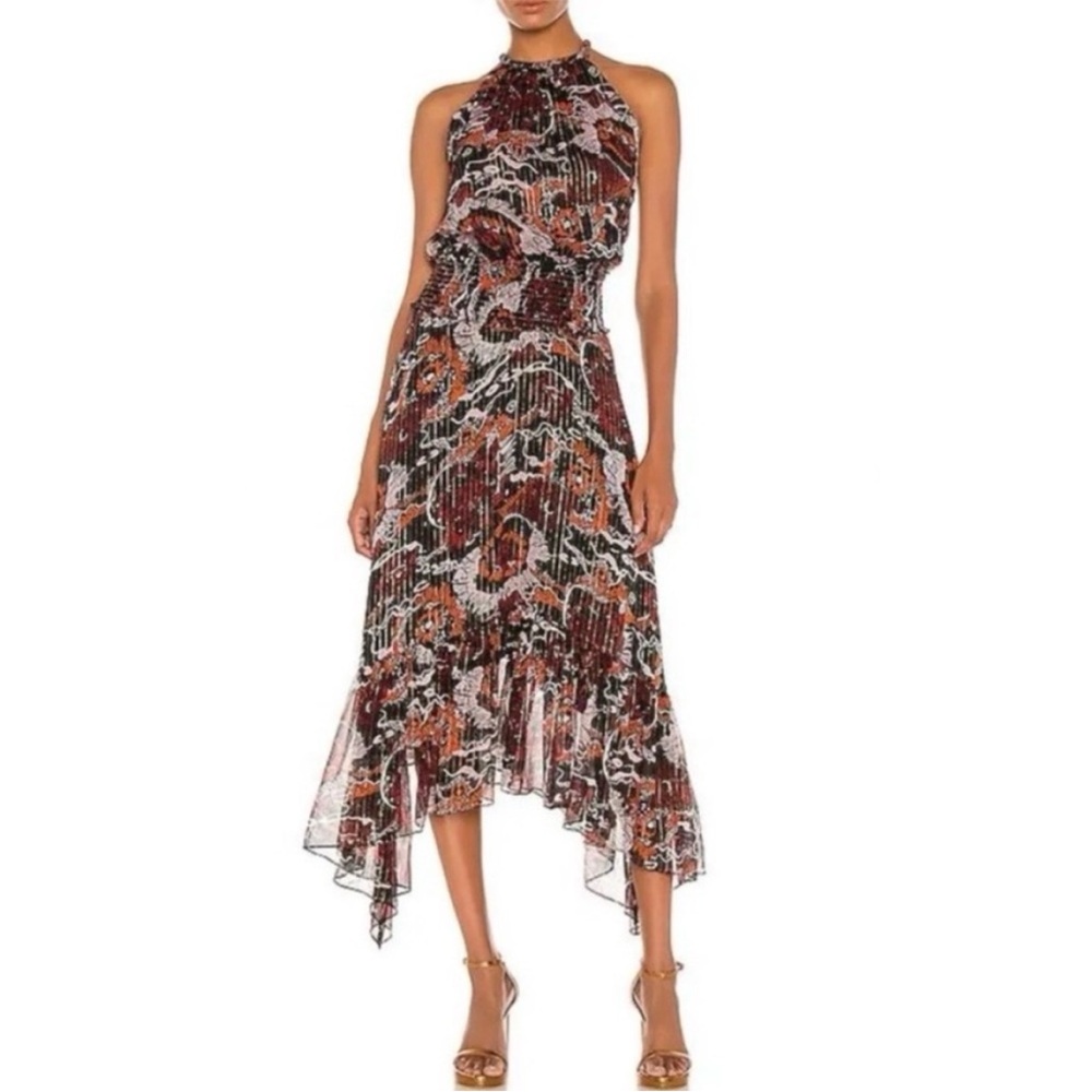 NWOT A.L.C. Bardot Silk Dress in Black and Red Multi
